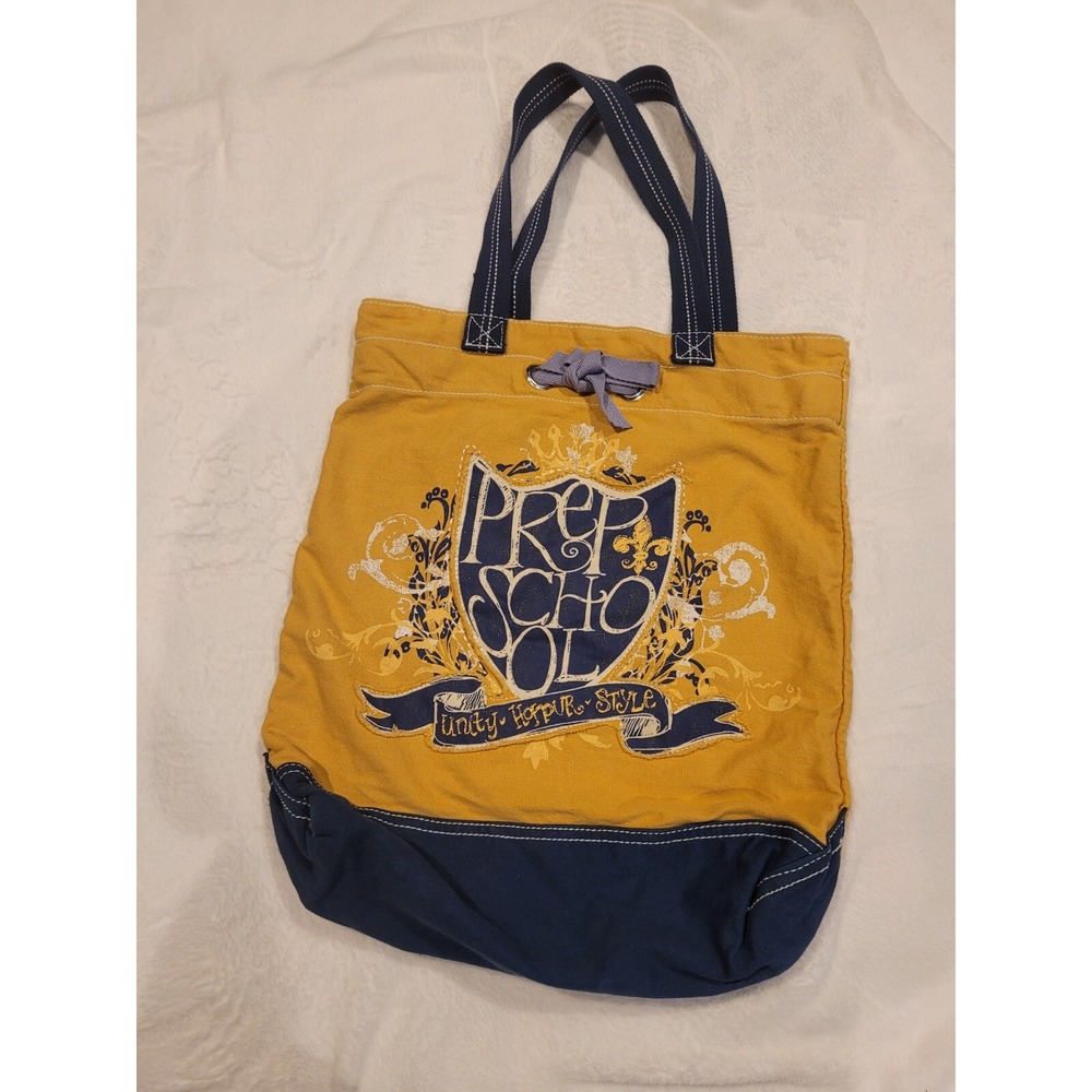 Large Roomy Arizona Navy Blue Mustard Gold Prep School Canvas Tote Book Bag